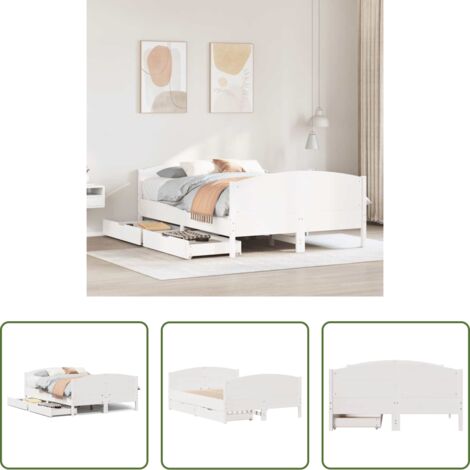 Letto con cassetto -  Letto senza Materasso Bianco 120x200 cm Legno Massello di Pino