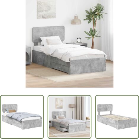Letto con cassetto -  Struttura del letto con testiera Grigio cemento 90 x 200 cm