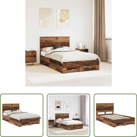 Letto con cassetto -  Struttura del letto con testiera Legno vecchio 120 x 190 cm