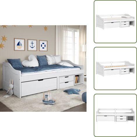 Letto con cassetto - vidaXL Dormeuse 3 Cassetti Bianca 90x200 cm Legno Massello Pino IRUN - Letto con scomparto rotante