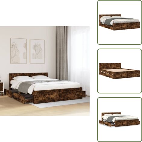 Letto con cassetto - vidaXL Giroletto con Testiera Rovere Fumo 160x200 cm Legno Multistrato - Letto con base a doghe