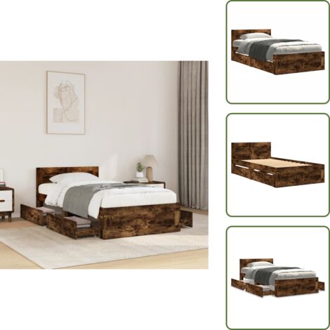 Letto con cassetto - vidaXL Giroletto con Testiera Rovere Fumo 75x190 cm Legno Multistrato - Letto con base a doghe