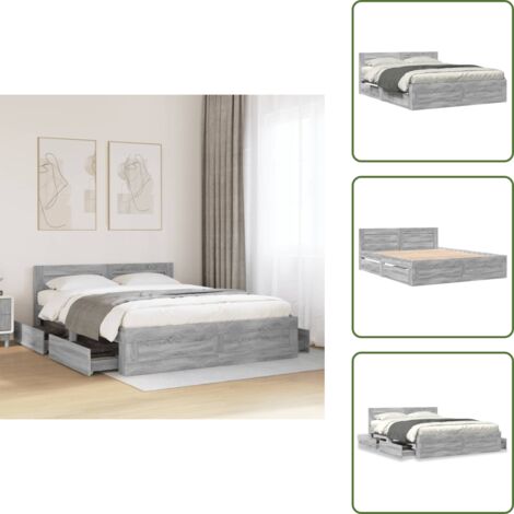 Letto con cassetto - vidaXL Giroletto Testiera Grigio Sonoma 160x200 cm Legno Multistrato - Letto con base a doghe