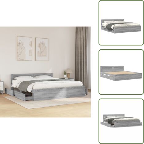Letto con cassetto - vidaXL Giroletto Testiera Grigio Sonoma 200x200 cm Legno Multistrato - Letto con base a doghe
