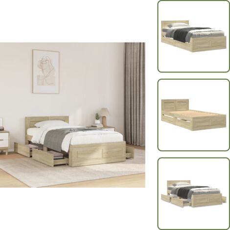 Letto con cassetto - vidaXL Giroletto Testiera Rovere Sonoma 100x200 cm Legno Multistrato - Letto con base a doghe