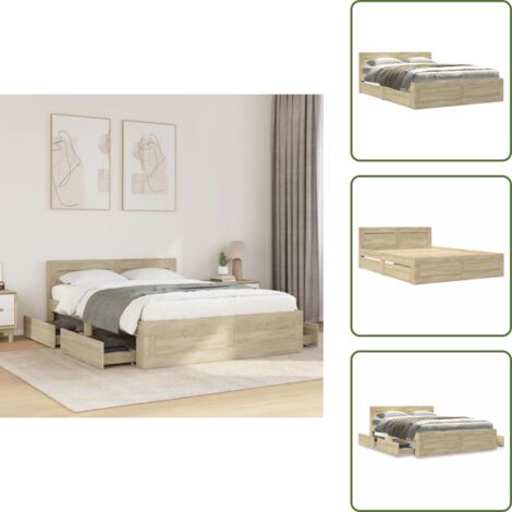Letto con cassetto - vidaXL Giroletto Testiera Rovere Sonoma 120x200 cm Legno Multistrato - Letto con base a doghe