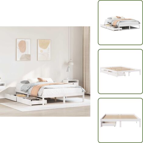 Letto con cassetto - vidaXL Letto senza Materasso Bianco 120x200 cm Legno Massello di Pino - Letto con ruote