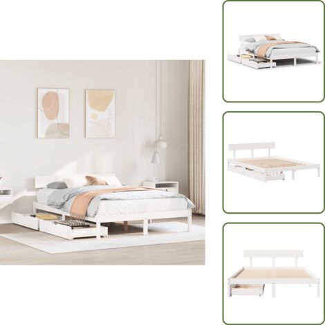 Letto con cassetto - vidaXL Letto senza Materasso Bianco 140x190 cm Legno Massello di Pino - Letto con ruote