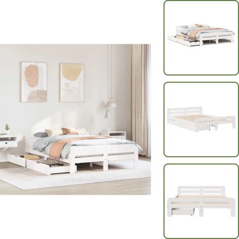 Letto con cassetto - vidaXL Letto senza Materasso Bianco 140x190 cm Legno Massello di Pino - Letto con testiera