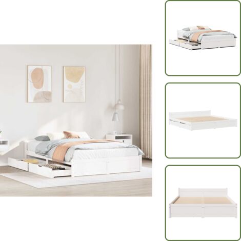 Letto con cassetto - vidaXL Letto senza Materasso Bianco 150x200 cm Legno Massello di Pino - Letto con ruote