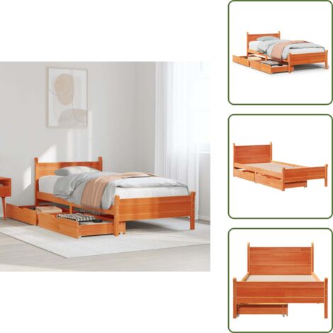Letto con cassetto - vidaXL Letto senza Materasso Marrone Cera 100x200 cm in Legno di Pino - Letto con ruote