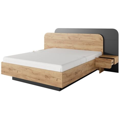 Letto con comodini 160 x 200 cm Con LED Naturale e Antracite - DESADO