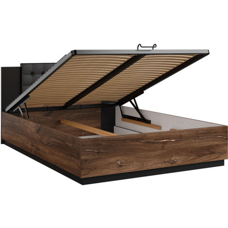 Letto con contenitore con base Alec marrone scuro e nero 140x200