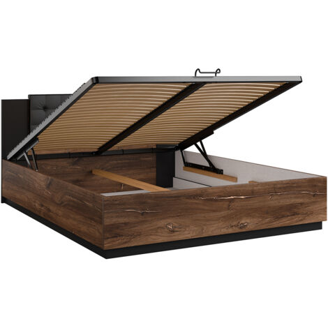 Letto con contenitore con base Alec marrone scuro e nero 160x200