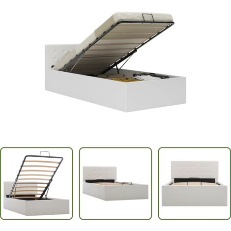 Letto con contenitore -  Giroletto con Contenitore Idraulico Bianco Similpelle 100x200cm