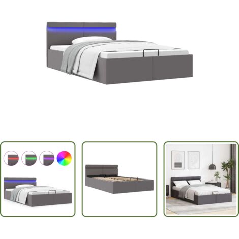 Letto con contenitore -  Giroletto Contenitore Idraulico LED Grigio Similpelle 140x200cm