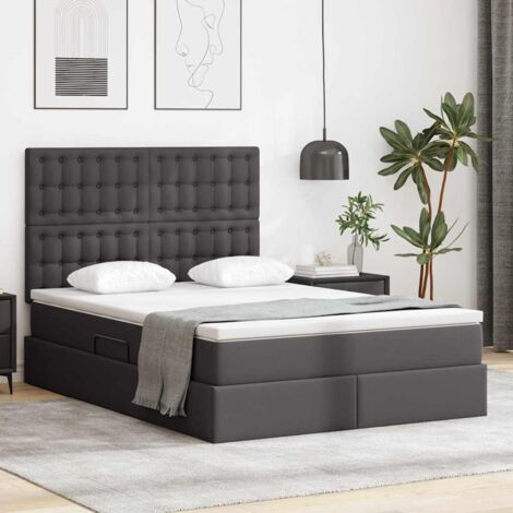 Letto con Contenitore Grigio 140 x 190 cm Pelle Sintetica vidaXL