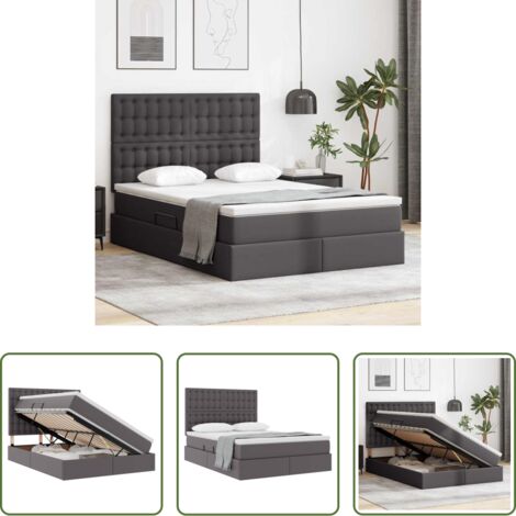 Letto con contenitore grigio -  Letto con Contenitore Grigio 140 x 190 cm Pelle Sintetica