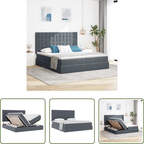 Letto con contenitore -  Letto con Contenitore Grigio scuro 200 x 200 cm Velluto