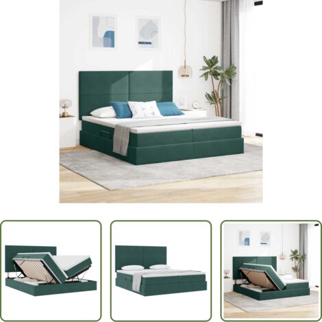 Letto con contenitore -  Letto con Contenitore Verde Scuro 200 x 200 cm Velluto