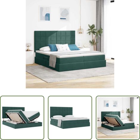 Letto con contenitore -  Letto con Contenitore Verde Scuro 200 x 200 cm Velluto