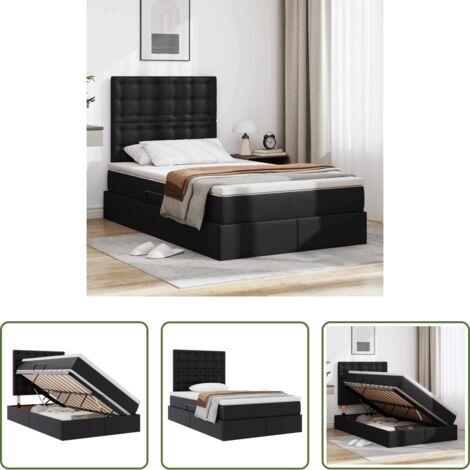 Letto con contenitore nero -  Letto con Contenitore Nero 120 x 200 cm Pelle Sintetica