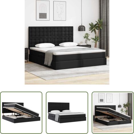 Letto con contenitore nero -  Letto con Contenitore Nero 180 x 200 cm Pelle Sintetica