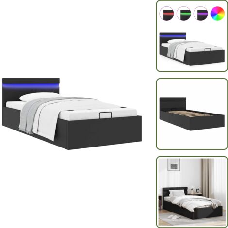 Letto con contenitore - vidaXL Giroletto Contenitore Idraulico LED Nero Similpelle 90x200 cm - Letto con meccanismo idraulico