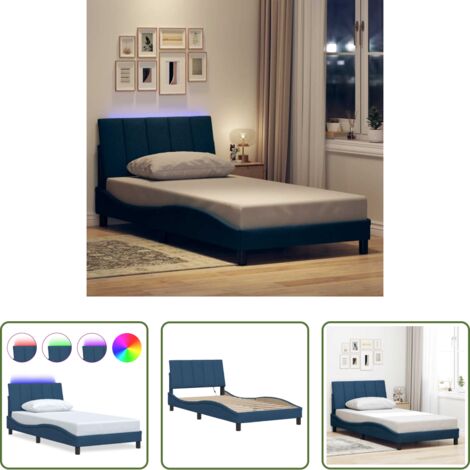Letto con cuscino testiera -  Giroletto senza Materasso Hanko Blu 100x200 cm in Tessuto