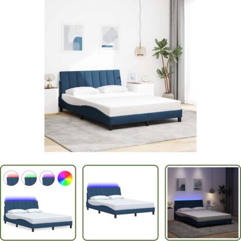 Letto con cuscino testiera -  Giroletto senza Materasso Hanko Blu 140x200 cm in Tessuto