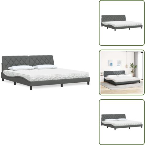 Letto con cuscino testiera - vidaXL Letto con Materasso Grigio Scuro 200x200 cm in Tessuto - Letto in tessuto
