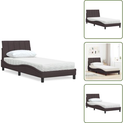 Letto con cuscino testiera - vidaXL Letto con Materasso Hanko Marrone Scuro 90x200 cm in Tessuto - Letto in tessuto