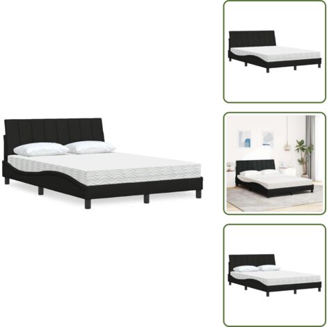 Letto con cuscino testiera - vidaXL Letto con Materasso Hanko Nero 140x190 cm in Tessuto - Letto in tessuto