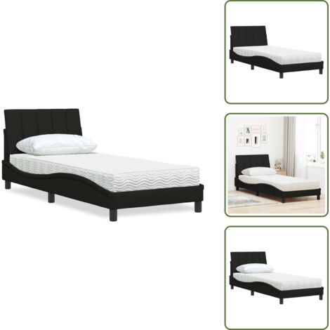 Letto con cuscino testiera - vidaXL Letto con Materasso Hanko Nero 80x200 cm in Tessuto - Letto in tessuto