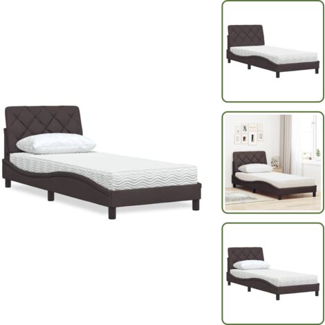 Letto con cuscino testiera - vidaXL Letto con Materasso Marrone Scuro 90x200 cm in Tessuto - Letto in tessuto