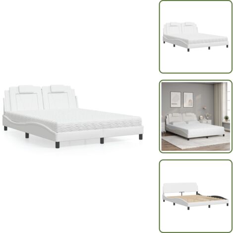 Letto con cuscino testiera - vidaXL Letto Viana con Materasso Bianco 160x200 cm in Similpelle - Materasso in schiuma PU