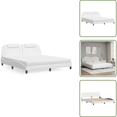 Letto con cuscino testiera - vidaXL Letto Viana con Materasso Bianco 180x200 cm in Similpelle - Materasso in schiuma PU