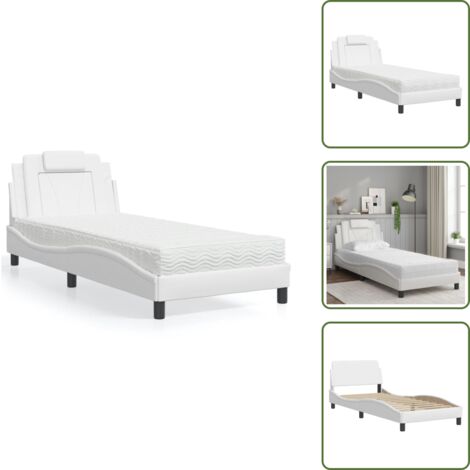 Letto con cuscino testiera - vidaXL Letto Viana con Materasso Bianco 80x200 cm in Similpelle - Materasso in schiuma PU