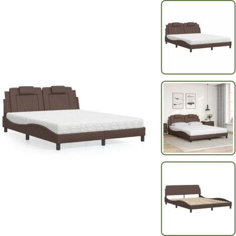 Letto con cuscino testiera - vidaXL Letto Viana con Materasso Marrone 160x200cm in Similpelle - Materasso in schiuma PU