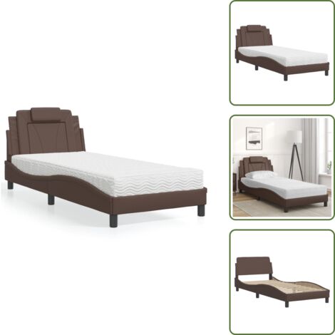 Letto con cuscino testiera - vidaXL Letto Viana con Materasso Marrone 80x200 cm in Similpelle - Materasso in schiuma PU