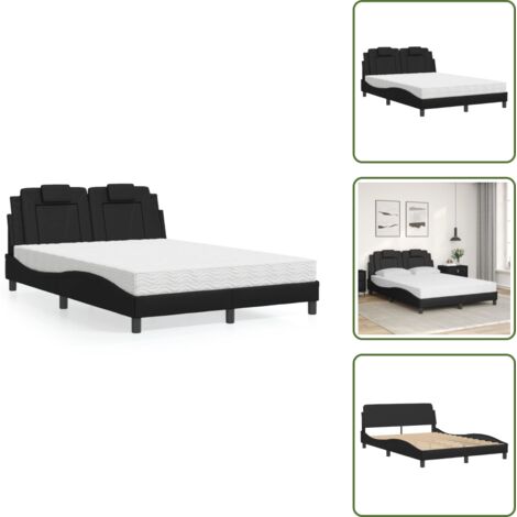 Letto con cuscino testiera - vidaXL Letto Viana con Materasso Nero 120x200 cm in Similpelle - Materasso in schiuma PU