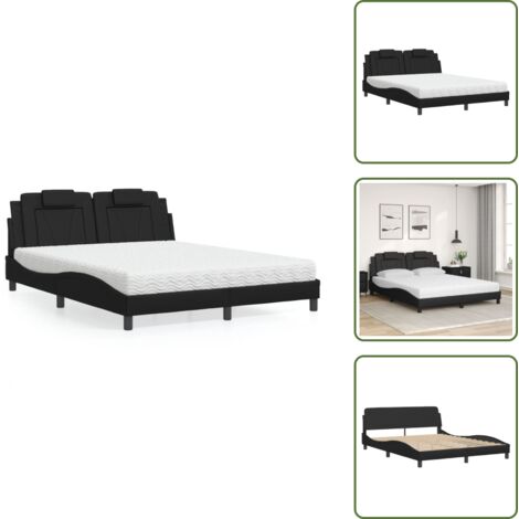 Letto con cuscino testiera - vidaXL Letto Viana con Materasso Nero 160x200 cm in Similpelle - Materasso in schiuma PU