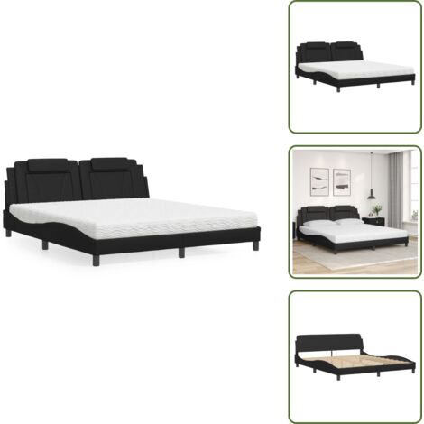 Letto con cuscino testiera - vidaXL Letto Viana con Materasso Nero 180x200 cm in Similpelle - Materasso in schiuma PU