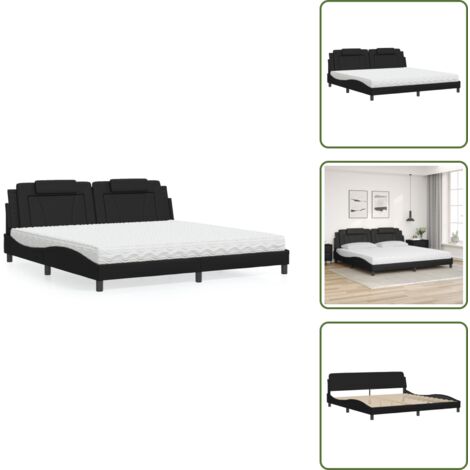 Letto con cuscino testiera - vidaXL Letto Viana con Materasso Nero 200x200 cm in Similpelle - Materasso in schiuma PU