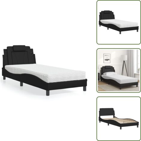 Letto con cuscino testiera - vidaXL Letto Viana con Materasso Nero 80x200 cm in Similpelle - Materasso in schiuma PU