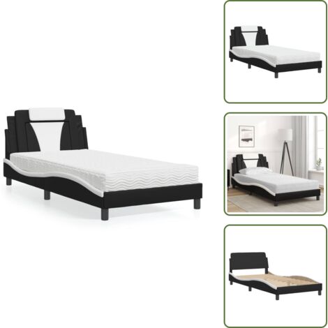 Letto con cuscino testiera - vidaXL Letto Viana con Materasso Nero e Bianco 100x200 cm in Similpelle - Materasso in schiuma PU