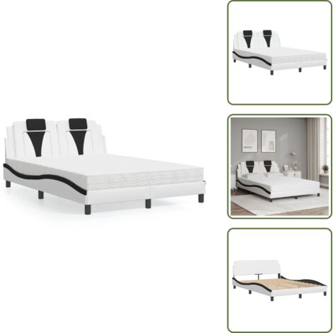 Letto con cuscino testiera - vidaXL Letto Viana con Materasso Nero e Bianco 120x200 cm in Similpelle - Materasso in schiuma PU