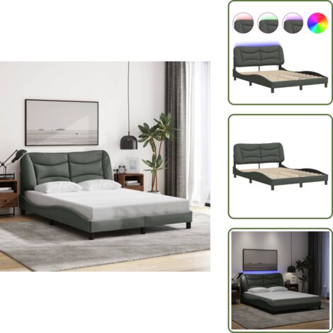 Letto con design ondulato - vidaXL Giroletto con LED senza Materasso Hvar Grigio Scuro 120x200 cm - Letto con supporto schiena