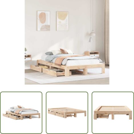 Letto con doghe -  Giroletto senza Materasso 135x190 cm in Legno Massello di Pino