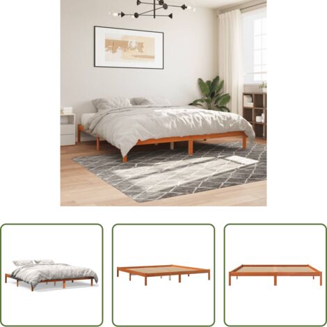 Letto con doghe -  Giroletto senza Materasso Marrone Cera 200x200 cm Legno di Pino